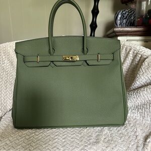Green Leather Wirkin Handbag
